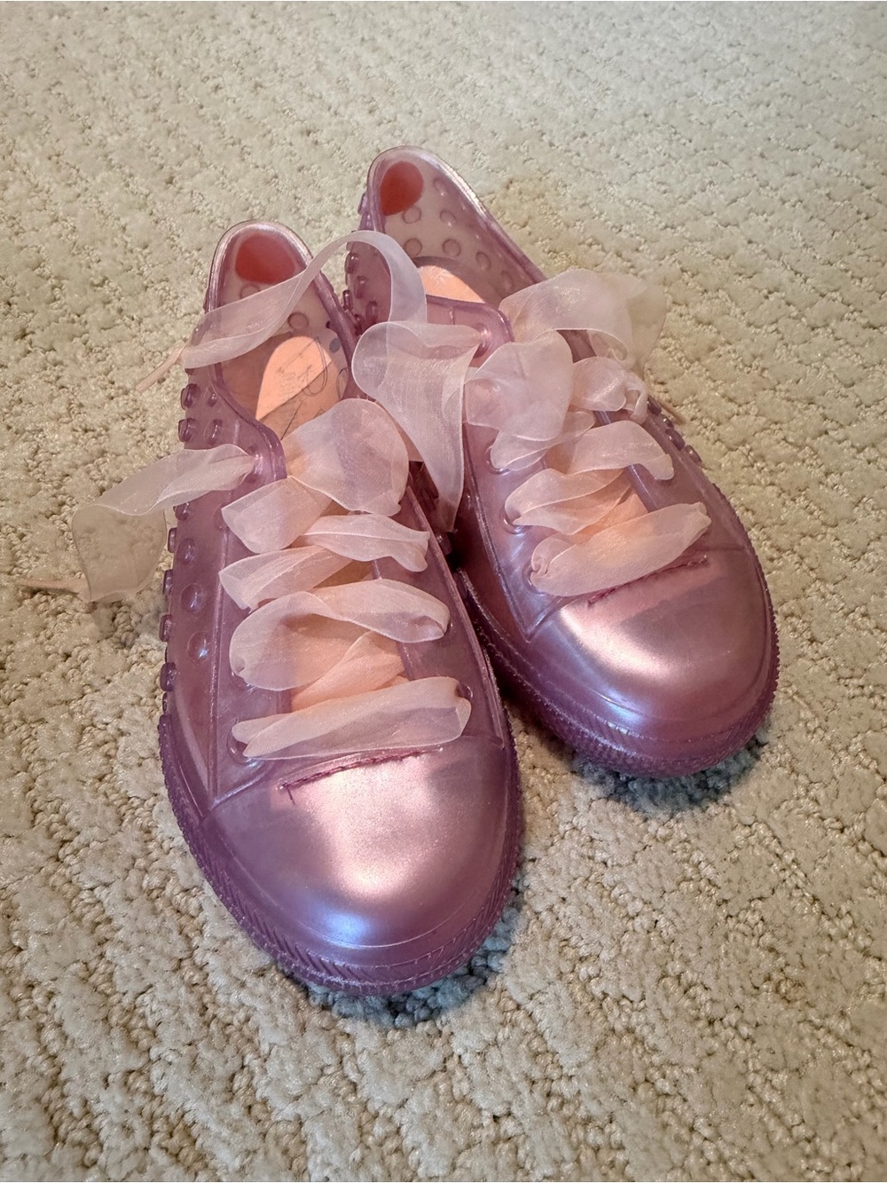 Mini Melissa Girls Metallic Pink Jelly Sneakers with Sheer Ribbon Laces Sz. 11